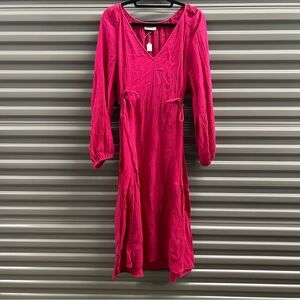 Balloon Sleeve A-line Cotton Dress with ties at sides
